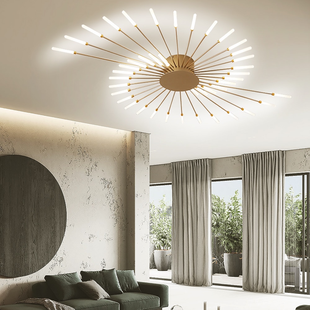 современный потолочный светильник, простой в установке, потолочный светильник для скрытого монтажа, люстра с акриловым абажуром, для детской комнаты, спальни, гостиной, нейтральный свет в форме цветка 4000k (черный / золотой, 42 головки) 2026 - $324.19 –P8