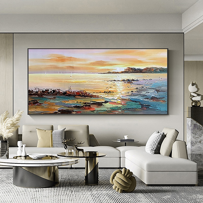 main peinture à l'huile toile mur art décoration abstrait paysage marin peinture coloré bord de mer coucher de soleil pour la décoration intérieure roulé sans cadre non étiré peinture de 2026 ? $159.99 –P6