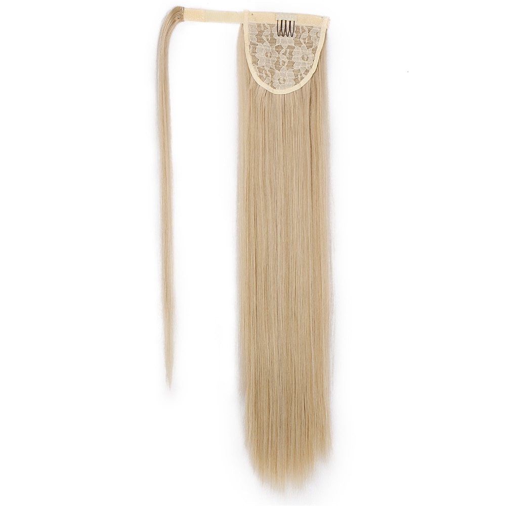 Clip dans l'extension de queue de cheval enveloppant les cheveux raides postiche synthétique de 22 pouces-noir naturel 1b couleur de 2025 ? $12.49 –P6
