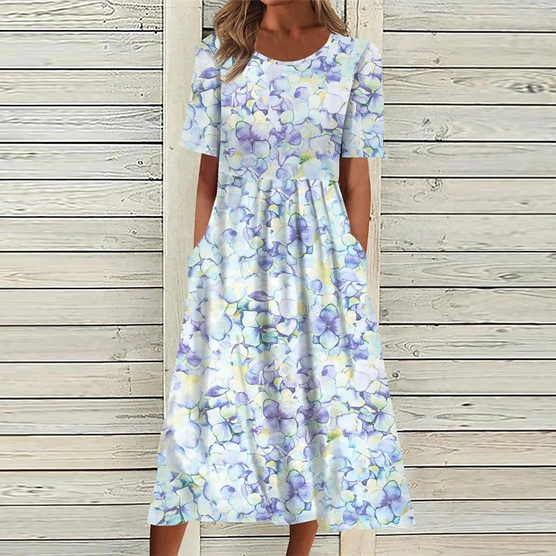 Nők Midi Ruha Átmeneti Ruha Forgó Ruha Kék Rövid Ujjú Virágos Zseb Tavasz Nyár Kerek Nyak Stílusos Laza Fit 2023 S M L XL XXL 3XL 2025 - $46.99 –P3