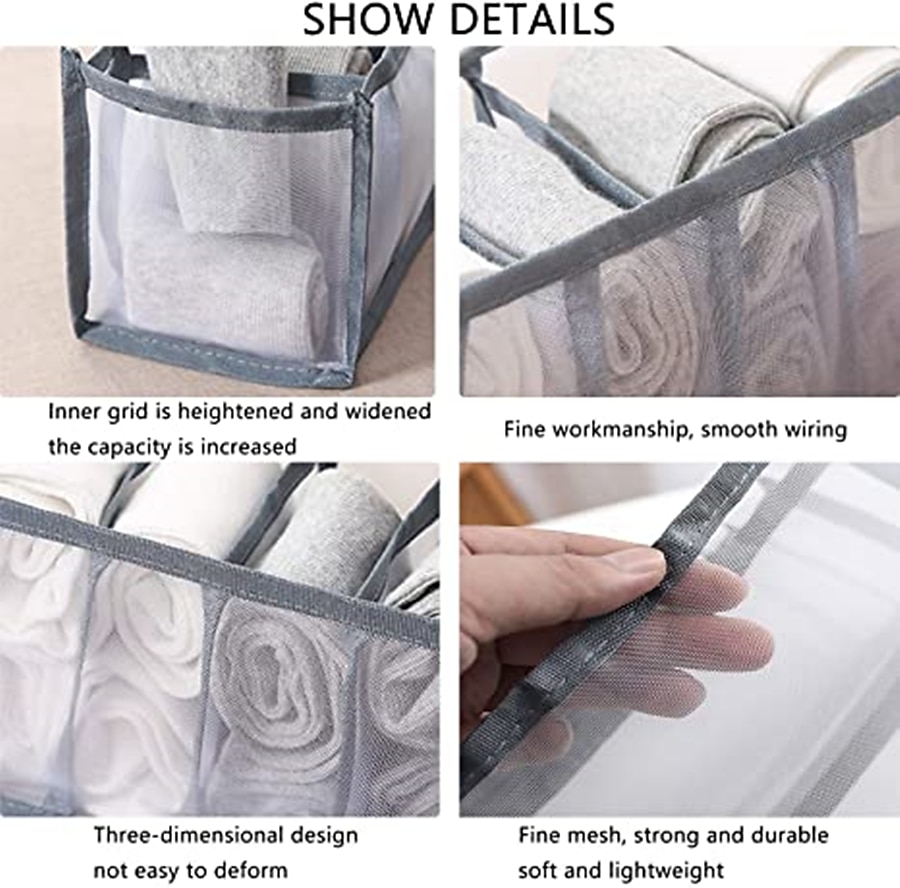 3PCS/Set Foldable Storage Box Socks Magic Mesh Transparent Plaid Fabric Artist Home Bra Underwear Finishing Box 2025 - $9.99 –P6