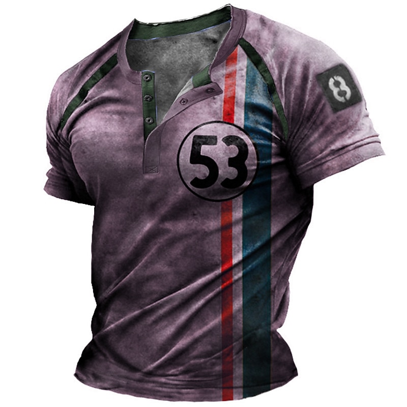 Voor heren Grafisch Gestreept Brief T-shirt Henley-shirt Korte mouw 3D-afdrukken Modieus Basic Klassiek Straat Casual Dagelijks Zomer blauw Paars Bruin Groen Henley Henley-T-shirt 2025 - $20.99 –P4