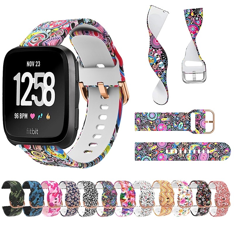 Pulseira de Smartwatch Compatível com Fitbit Versa 2 / Versa Lite / Versa SE / Versa Silicone Relógio inteligente Alça Impermeável Ajustável Respirável Estampado Floral Substituição Pulseira de 2025 por $13.99 –P1