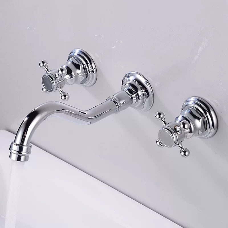 rubinetto miscelatore lavabo a parete, rubinetti per lavabo diffusi ottone vintage 2 maniglie 3 fori lavabo lavabo rubinetto con tubo acqua calda fredda retrò antico del 2026 a $105.99 –P5