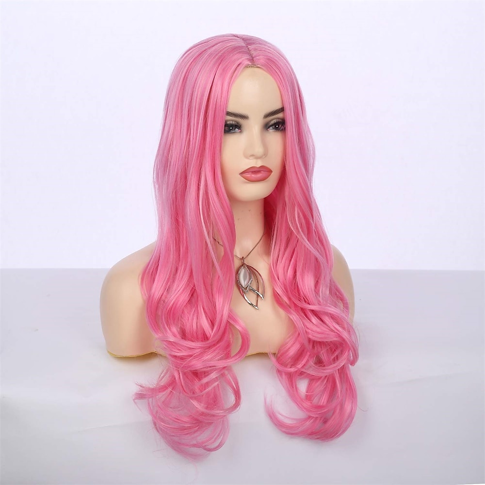 Modré paruky pro ženy dlouhé kudrnaté vlnité střední část syntetické přirozeně vypadající odolné vůči teplu párty cosplay paruky halloweenské paruky 2025 - $25.99 –P16