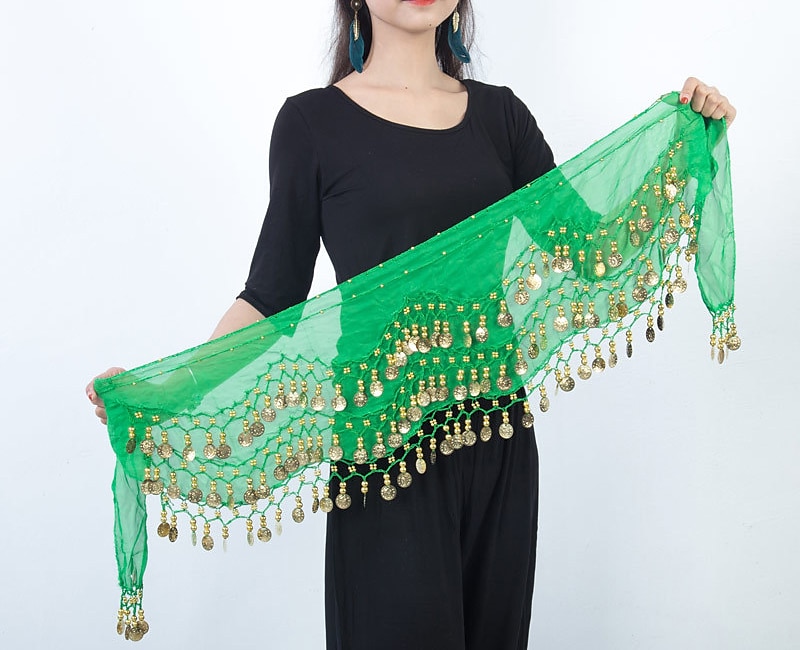 Belly Dance Hip Scarf Coin Sequin Women's Training Chiffon / Ballroom Gold Coin Belt 2025 - $8.49 –P8