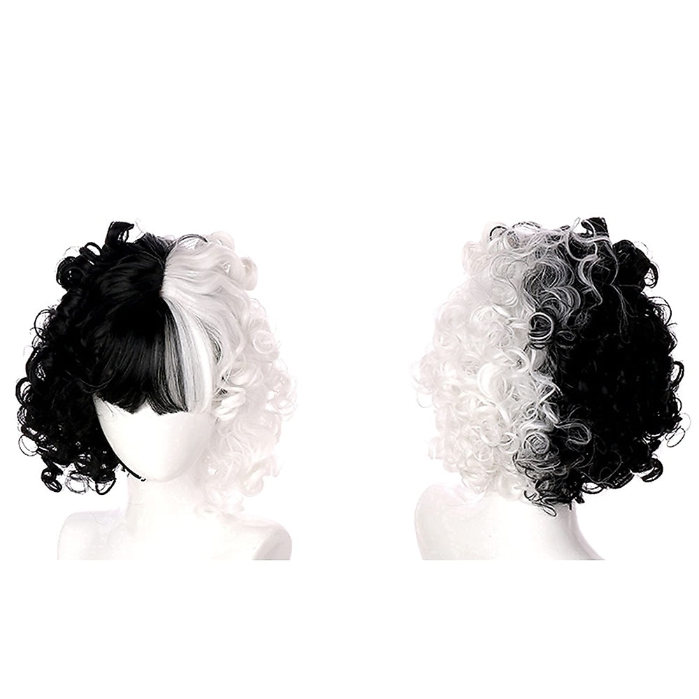 perucă cosplay jumătate albă și neagră perucă cosplay joc de rol peruci de petrecere pentru femei peruci de halloween 2025 - $17.99 –P17