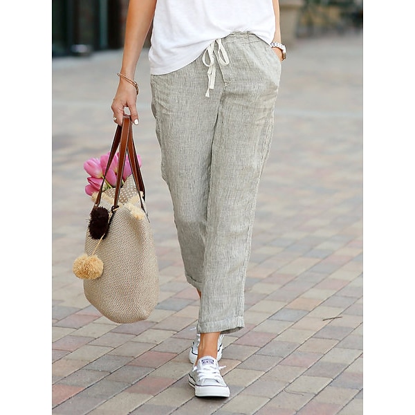 femme pantacourt coton lin décontracté pantalon ample taille élastique plage d'été confortable séchage rapide léger respirant bas de 2025 ? $10.49 –P3