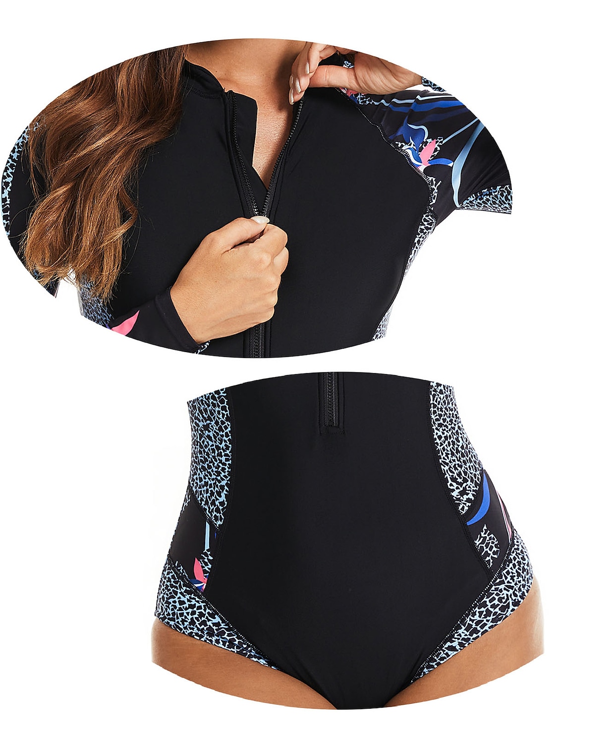 Femme Maillot Anti UV Maillot de bain 1 pièce Protection solaire UV UPF50+ Respirable Manches Longues Le Maillot de corps Maillot de bain Zip sur le devant Natation Surf Plage Sports nautiques Imprimé de 2025 ? $32.99 –P1