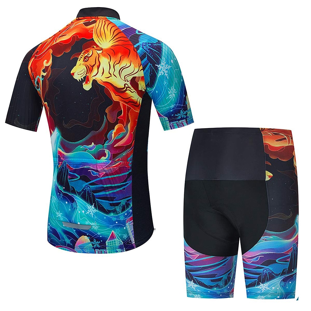 Per uomo Maglia da ciclismo con pantaloncini Manica Corta Mountain Bike MTB Ciclismo su strada Estate Primavera Blu + arancio Tigre Bicicletta Cuscinetto 3D Asciugatura Rapida Tasca Posteriore del 2026 a $41.99 –P2