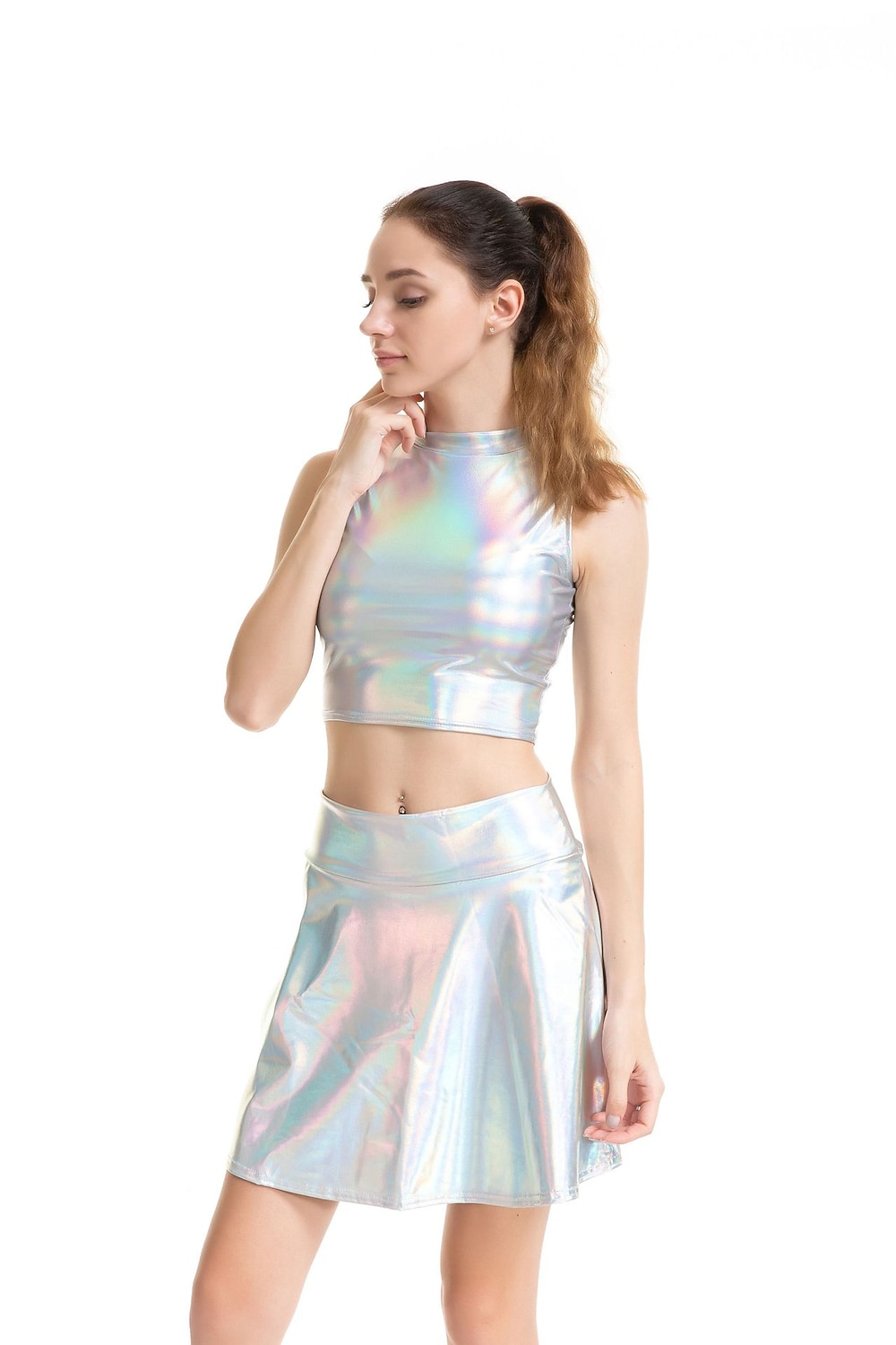 Metaliczne Lata 80 Błyszczący patent na lateks Crop top Skóra PU Strój na bal maskowy Damskie Strój karnawałowy Bal maskowy Impreza Wieczór panieński Parada równości Dla dorosłych Top 2025 - $22.99 –P18