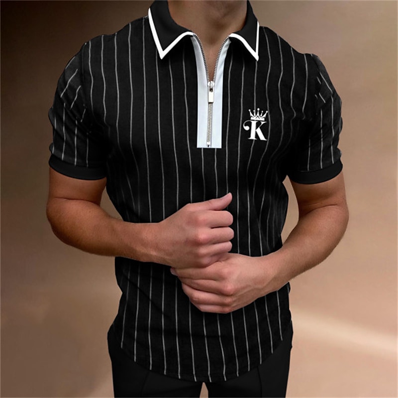 Hombre Camiseta de golf Polo Calle Casual Cremallera de un cuarto Manga Corta Moda Casual A Rayas Bordado Cremallera Primavera verano Ajuste regular Negro / Gris Vino Azul Real Camiseta de golf 2026 - $20.99 –P2