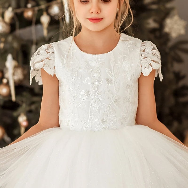 Blumenmädchenkleid Mädchen Kleid Prinzessinenkleid Kleid für die Erstkommunion Party Kleid Leistung Hochzeit Party Prinzessin Süß Gitter Bedruckt Blume Kurzarm Rundhalsausschnitt Weiß 3-12 Jahre 2025 - $78.99 –P5