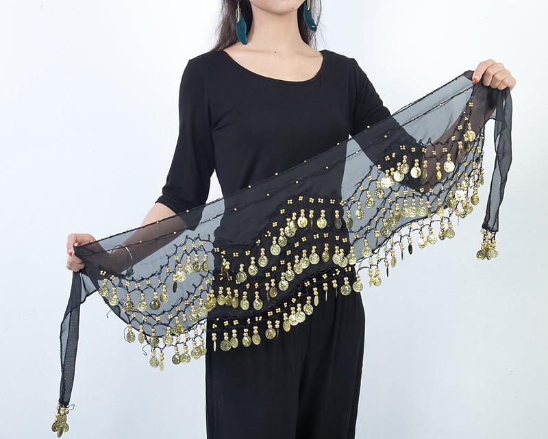 Belly Dance Hip Scarf Coin Sequin Women's Training Chiffon / Ballroom Gold Coin Belt 2025 - $8.49 –P6