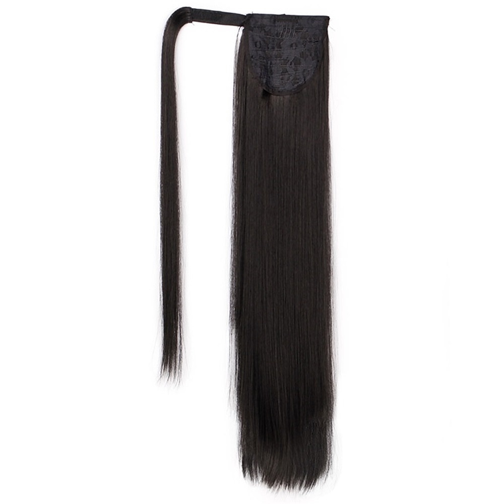 Clip dans l'extension de queue de cheval enveloppant les cheveux raides postiche synthétique de 22 pouces-noir naturel 1b couleur de 2025 ? $12.49 –P11