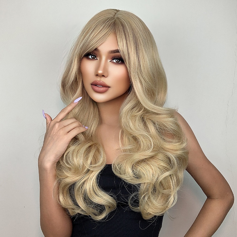 haircube blond włosy ciało faliste syntetyczne peruki z grzywką kasztanowe różowe peruki cosplay dla białych kobiet 2026 - $24.99 –P3