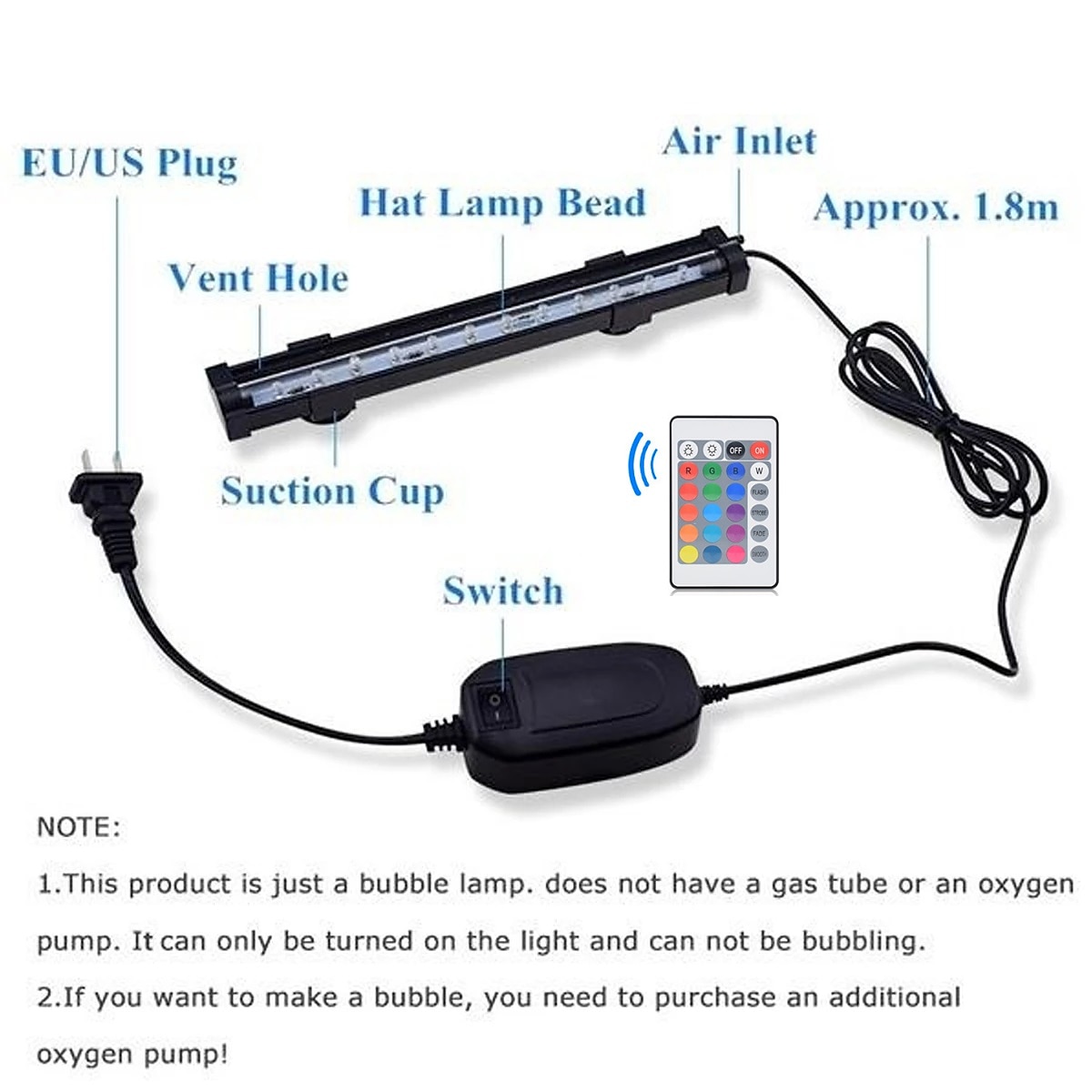 Afstandsbediening 100-240 v 18-116 cm led aquarium licht aquarium dompelpomp licht aquatische luchtbel zuurstof lamp eu ons plug aquarium licht 2025 - $47.99 –P4