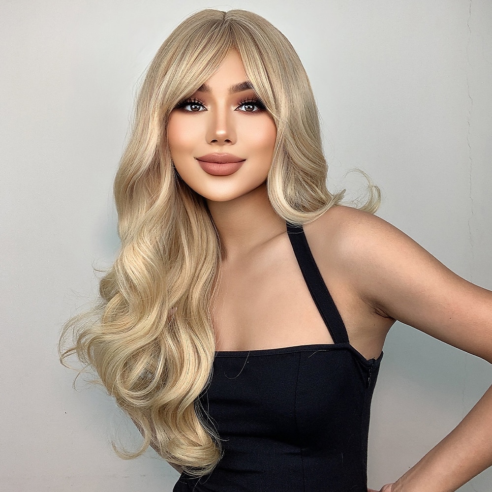 haircube blond włosy ciało faliste syntetyczne peruki z grzywką kasztanowe różowe peruki cosplay dla białych kobiet 2026 - $24.99 –P6