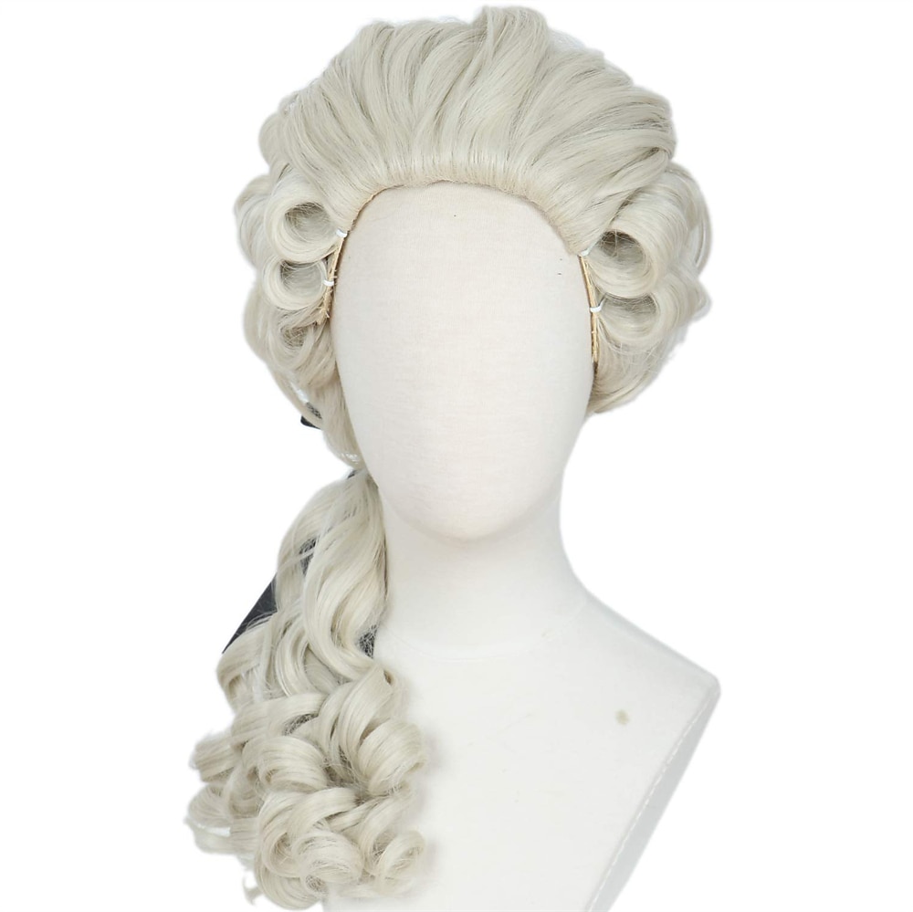advogado peruca encaracolada carnaval cosplay traje peruca para festa homem onda longa peruca branca loira branca de 2025 por $22.99 –P6