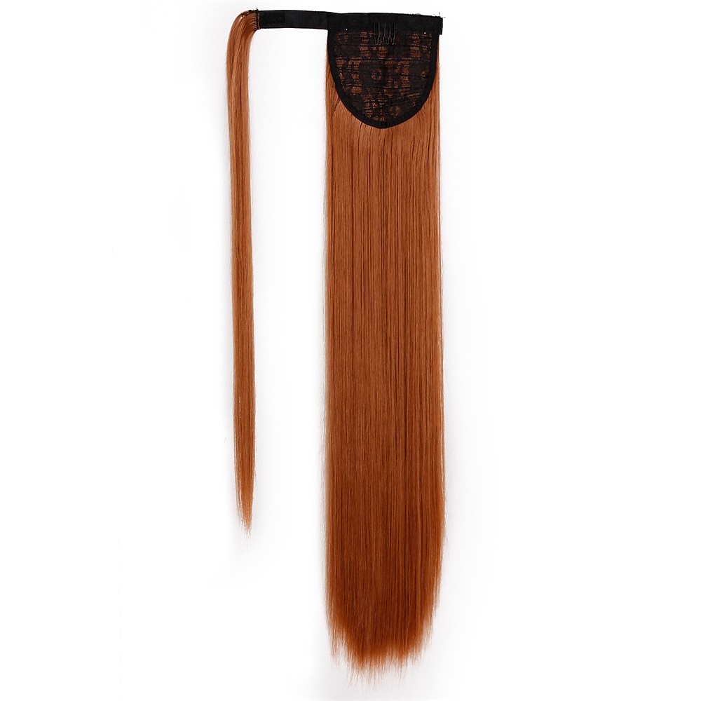 Clip dans l'extension de queue de cheval enveloppant les cheveux raides postiche synthétique de 22 pouces-noir naturel 1b couleur de 2025 ? $12.49 –P7