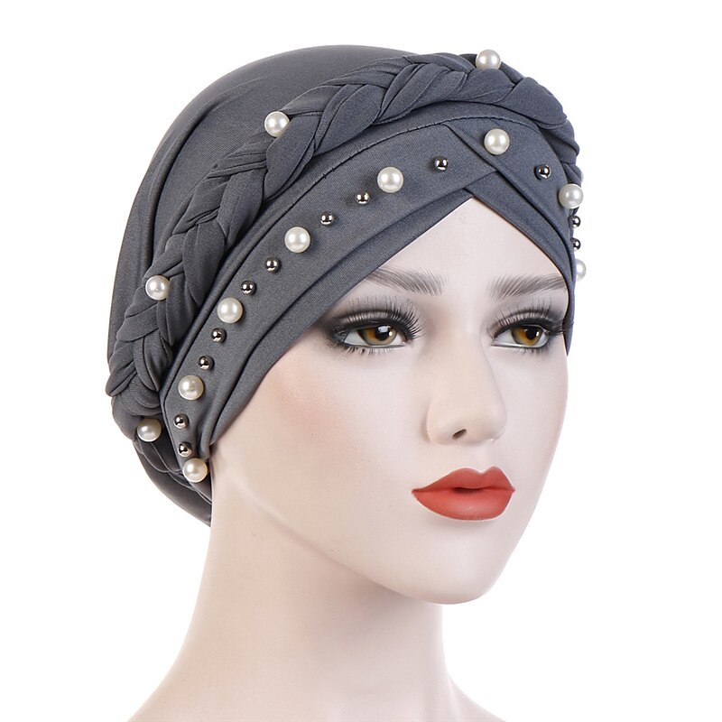 femmes de mode perles musulman écharpe hijabs chapeau femmes inde chapeau solide turban chapeau wrap cap tête écharpe foulard chapeau femelle cheveux accessoires de 2025 ? $8.99 –P7
