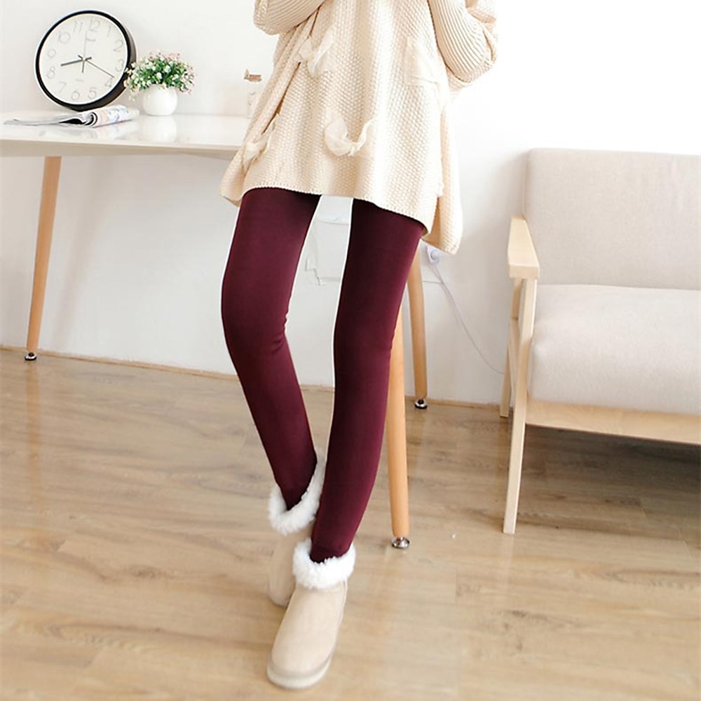 Women's Normal Fleece Pants Tights Leggings Fashion Full Length Mid Waist Plain Tummy Control Butt Lift Comfort Stretchy Daily Black Gray Fall & Winter Skinny 2025 - $12.99 –P11