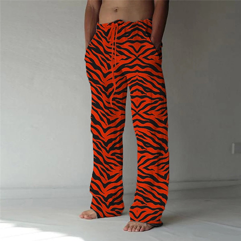 Voor heren Broek Zomerbroek Strandbroeken Elastisch ontwerp met trekkoord Voorvak Recht been Luipaard Grafische prints Comfort Zacht Casual Dagelijks Modieus Klassieke Stijl Zwart Geel 2025 - $25.99 –P2
