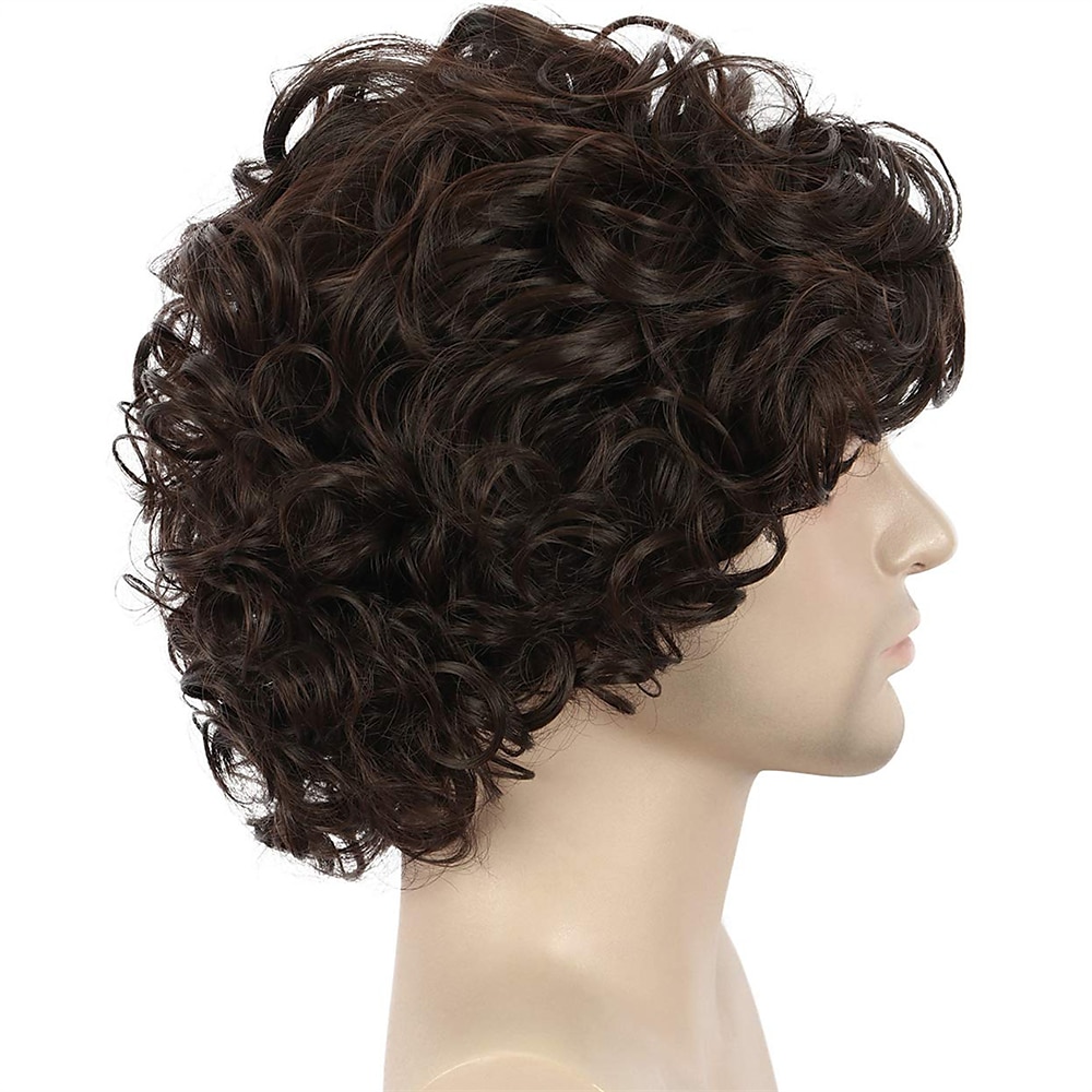 parrucca da uomo divertente parrucca da uomo corta riccia marrone parrucche anime cosplay parrucca di capelli cosplay parrucche di halloween del 2025 a $20.99 –P4