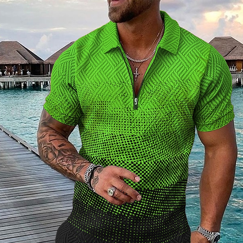 Men's Geometric Hawaiian Polo Shirts Golf Shirt Short Sleeve Polo Shirts Collared Shirts Casual Beach Wear Vacation Wear Party Outfits 3D Print Quarter Zip Polo Yellow Pink Blue 2025 - $22.99 –P2