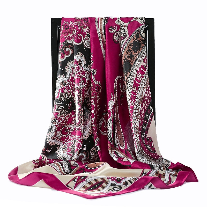 Foulard carré fleurs vintage pour femmes châles foulard femme bandeau imprimé sur la tête enveloppe foulard hijab bandes de cheveux 90*90cm de 2025 ? $7.49 –P3