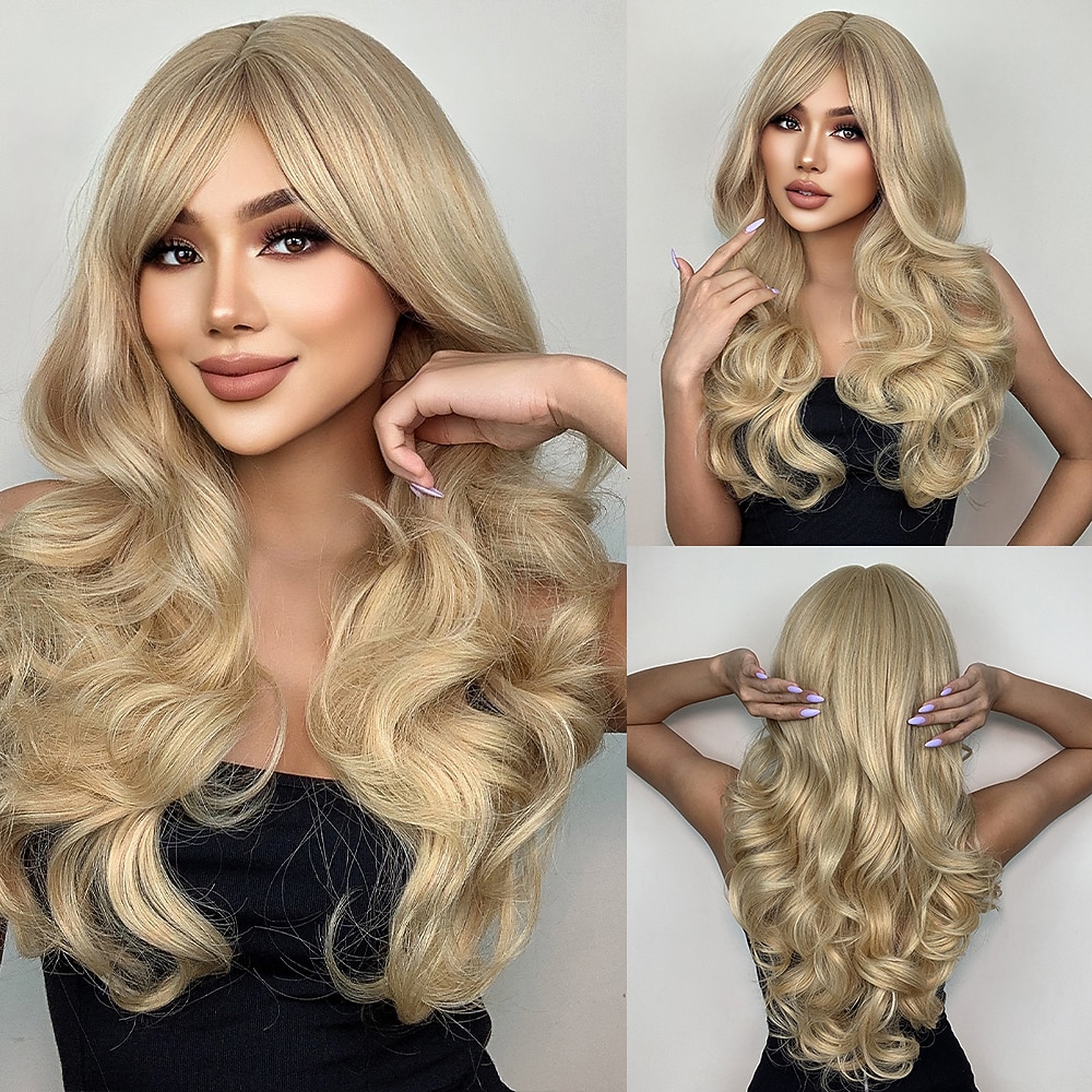HAIRCUBE Blonde Hair Body Wavy Synthetic Wigs With Bangs Auburn Pink Cosplay Wigs for White Women 2026 - $24.99 –P1