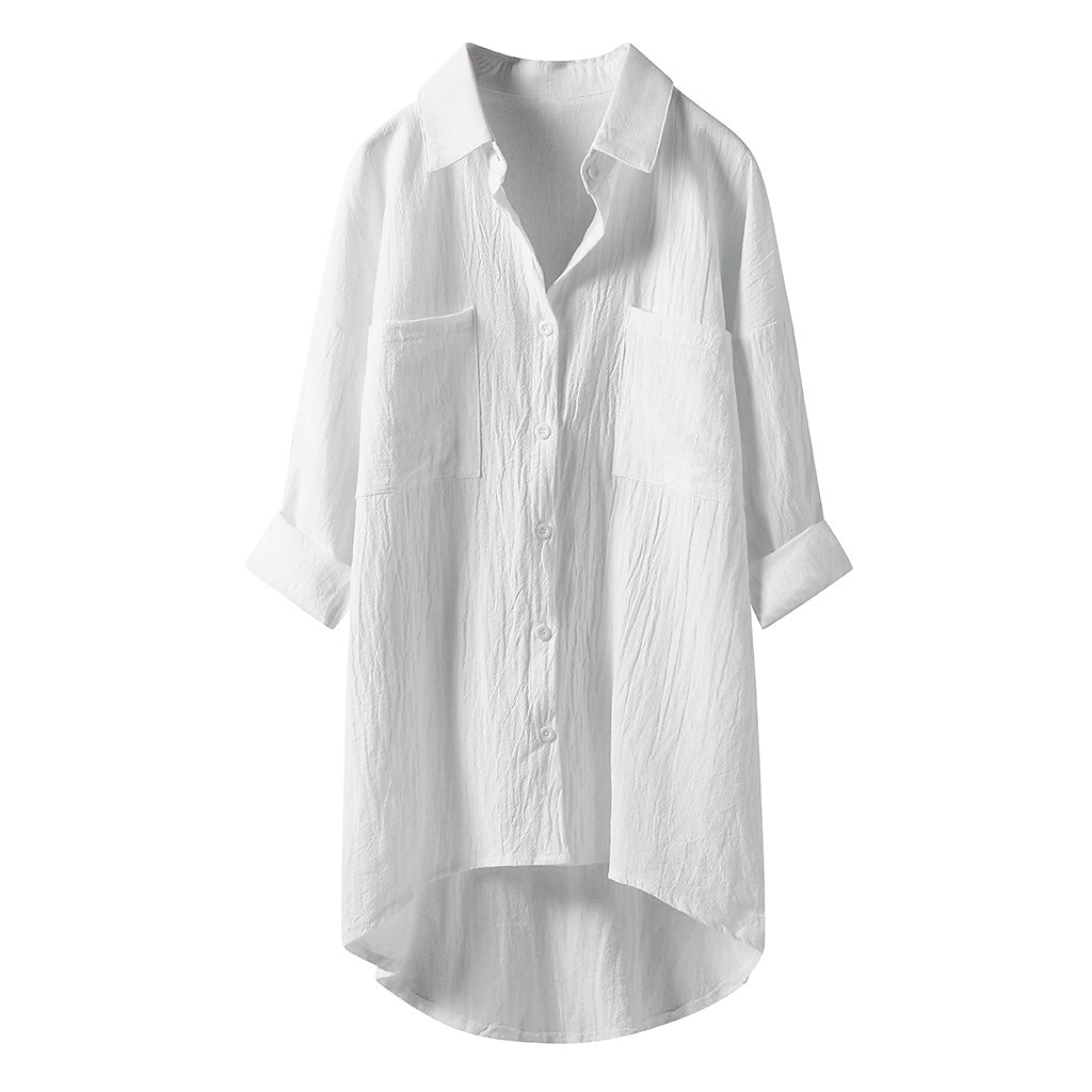 Femmes Chemise Chemises inspirées du lin Boutonner Chemisier Uni ancien Occasionnel manche longue Col de chemise Occasionnel Quotidien Week-end Patchwork Noir Blanche Bleu Vert Kaki de 2025 ? $29.99 –P5