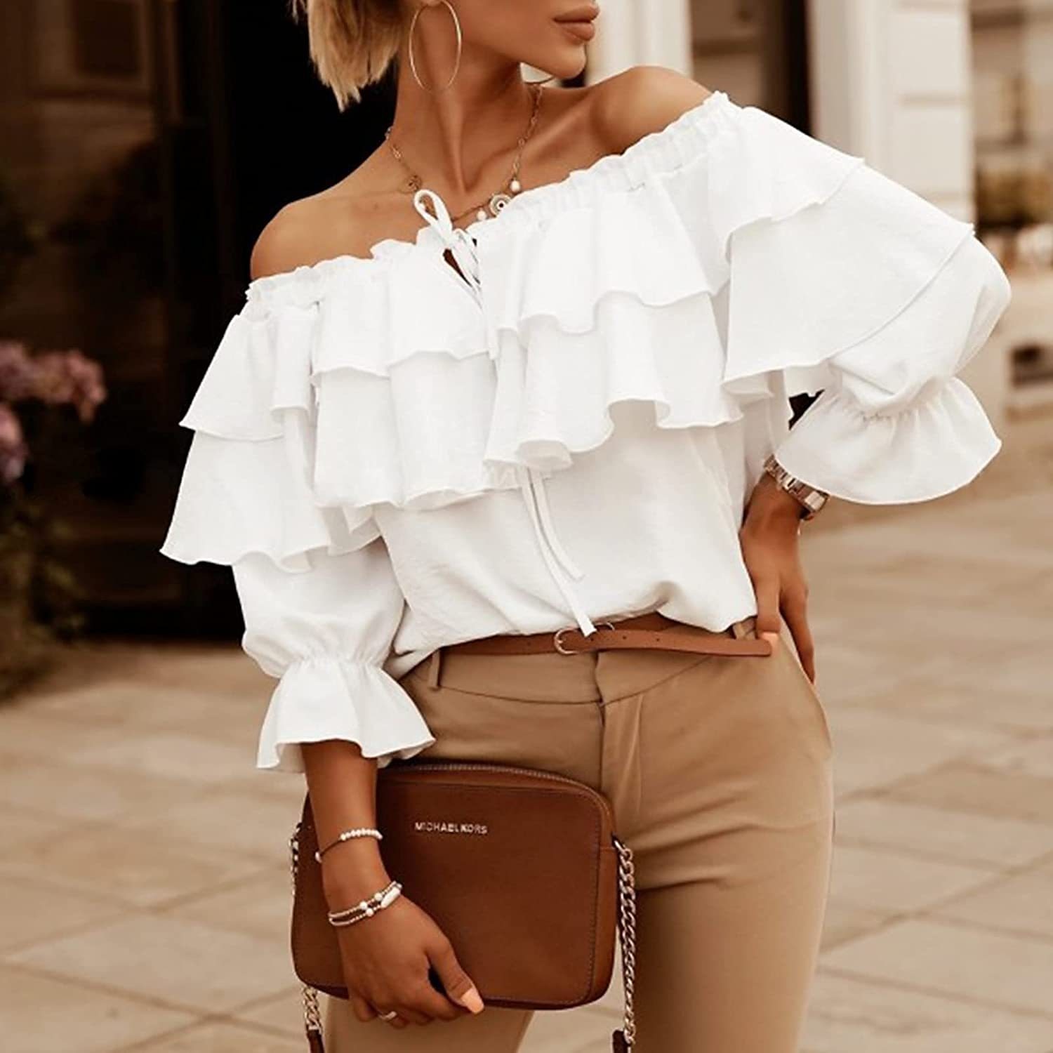 lace up ruffle top