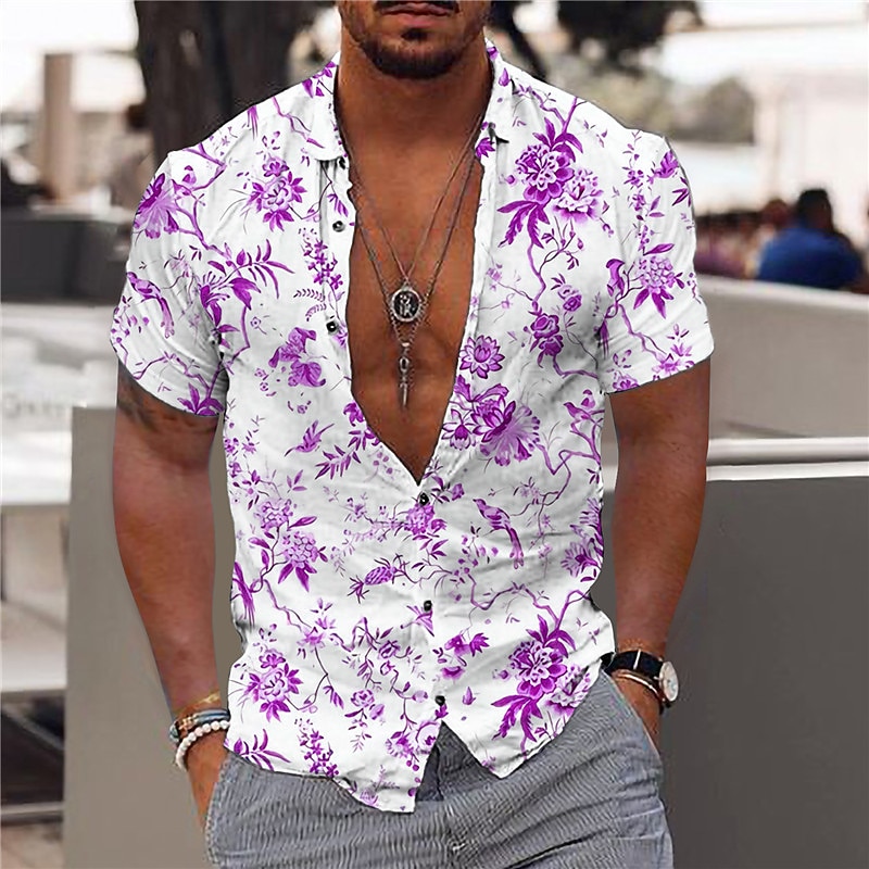 Voor heren Bloemig Tropische bloemen Bladeren Overhemd Hawaiiaans overhemd Aloha-shirt Korte Mouw Overhemd Strijkijzer Modieus Ontwerper Casual Buiten Straat Casual Geel Lichtgroen blauw 3D-afdrukken 2025 - $24.99 –P5