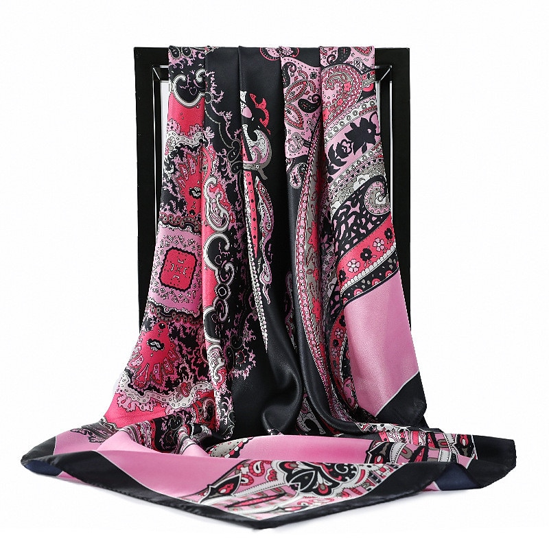 Foulard carré fleurs vintage pour femmes châles foulard femme bandeau imprimé sur la tête enveloppe foulard hijab bandes de cheveux 90*90cm de 2025 ? $7.49 –P6