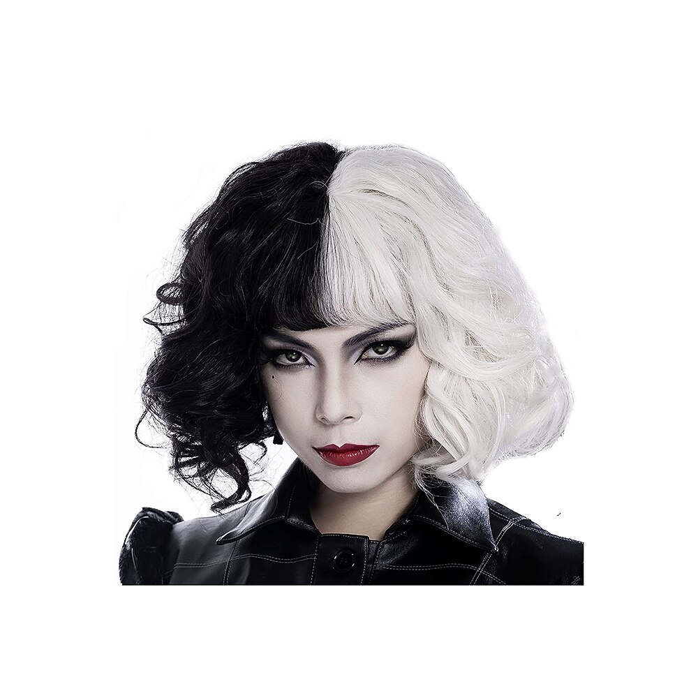 perucă cosplay jumătate albă și neagră perucă cosplay joc de rol peruci de petrecere pentru femei peruci de halloween 2025 - $17.99 –P7