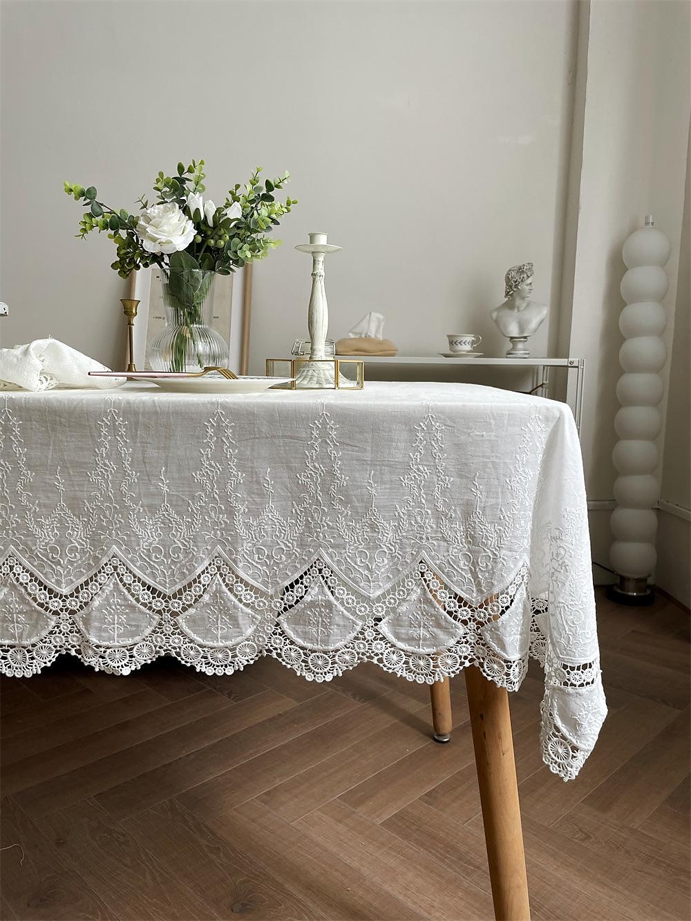 tovaglia bianca tovaglie rettangolari in pizzo copritavolo in stile rustico per cucina, pranzo, festa, vacanza, buffet del 2025 a $50.99 –P6
