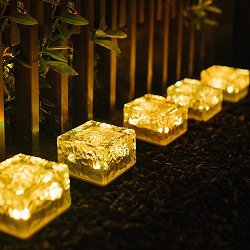Luci solari per pavimentazione in mattoni 2 pezzi per esterni a led cubetti di ghiaccio luce paesaggistica impermeabile per piastrelle da pavimento per giardino patio passaggio stagno decorazione del 2025 a $27.99 –P1