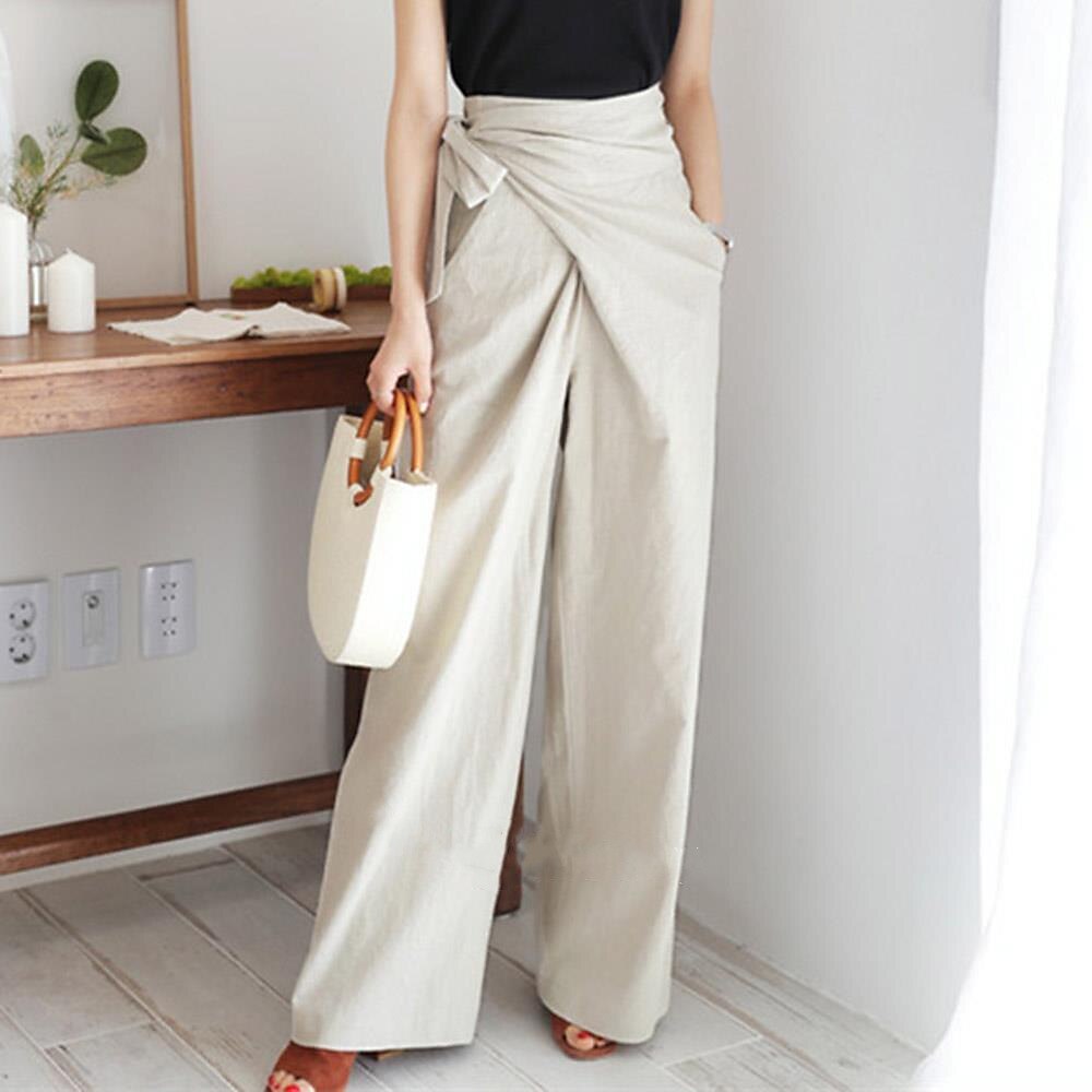 Women's Dress Pants Culottes Wide Leg Wide Leg Full Length Faux Linen Side Pockets Baggy Mid Waist Fashion Party Casual Black Khaki M L Summer Spring &  Fall 2023 - US $26.99 –P1