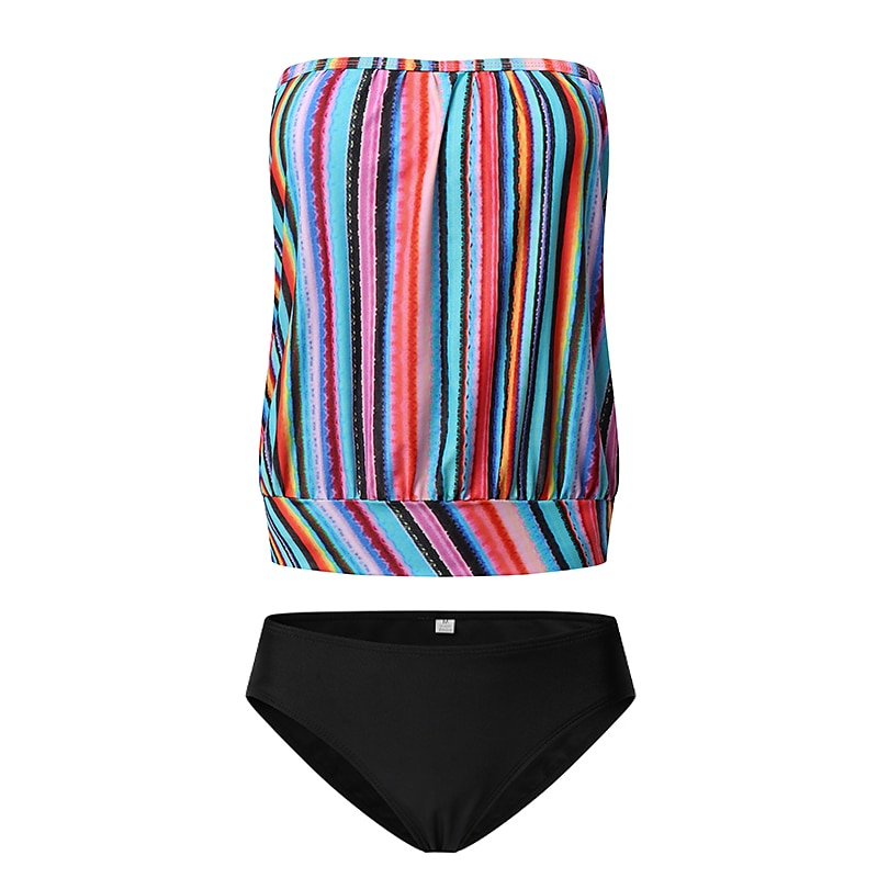 Women's Swimwear Tankini 2 Piece Plus Size Swimsuit 2 Piece Modest Swimwear  Open Back Stripe Printing Striped Strapless Vacation Beach Wear Bathing  Suits 2024 - $28.99