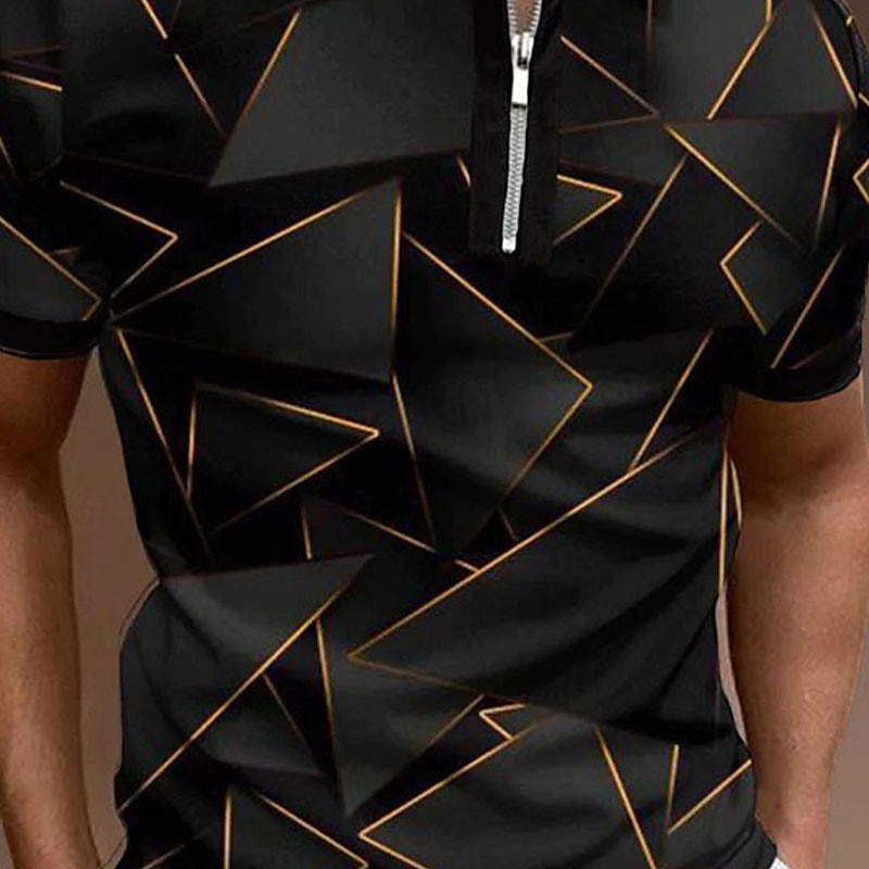Homme Géométrique Polos à zip Chemise de golf Manche Courte Polos Chemises à Col Occasionnel Vêtements de vacances Tenue formelle Vêtements de festival Impression 3D Polo à fermeture éclair 1/4 Noir de 2025 ? $22.99 -P2