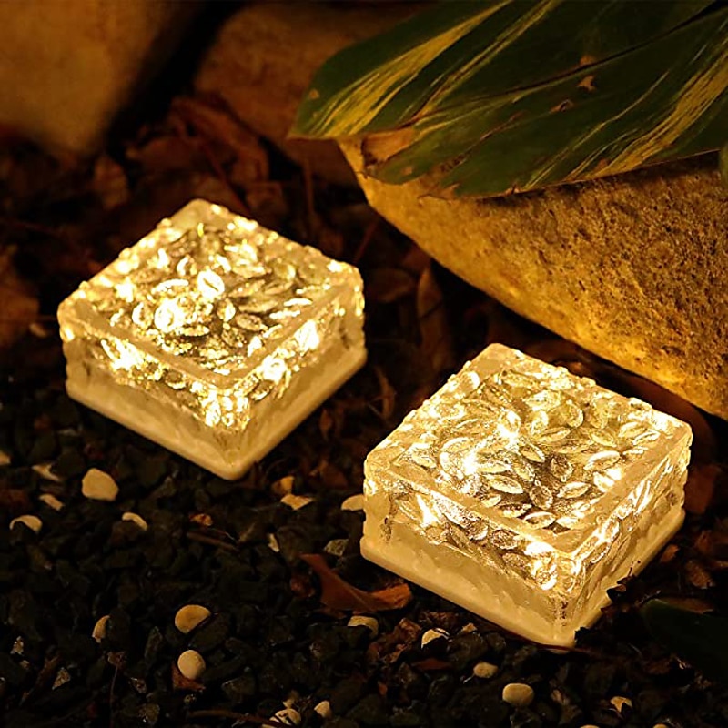 Luci solari per pavimentazione in mattoni 2 pezzi per esterni a led cubetti di ghiaccio luce paesaggistica impermeabile per piastrelle da pavimento per giardino patio passaggio stagno decorazione del 2025 a $27.99 –P5