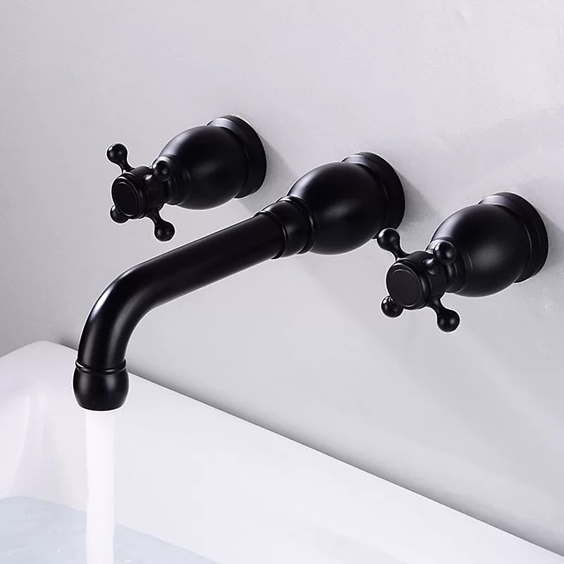 rubinetto miscelatore lavabo a parete, rubinetti per lavabo diffusi ottone vintage 2 maniglie 3 fori lavabo lavabo rubinetto con tubo acqua calda fredda retrò antico del 2026 a $105.99 –P7