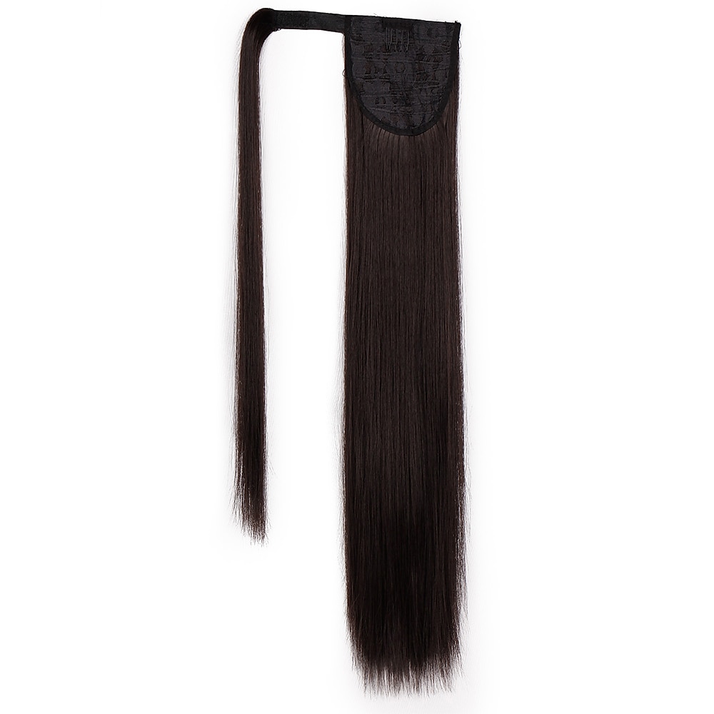 Clip dans l'extension de queue de cheval enveloppant les cheveux raides postiche synthétique de 22 pouces-noir naturel 1b couleur de 2025 ? $12.49 –P4