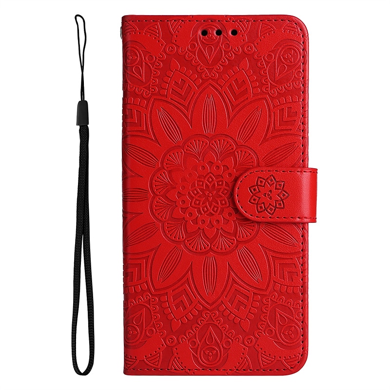 телефон Кейс для Назначение SSamsung Galaxy S25 S22 S21 FE S21 Ультра Плюс A54 A32 Кошелек для карт Флип Рельефный с ремешком на запястье Цветы ТПУ ПК 2025 - $9.99 –P1