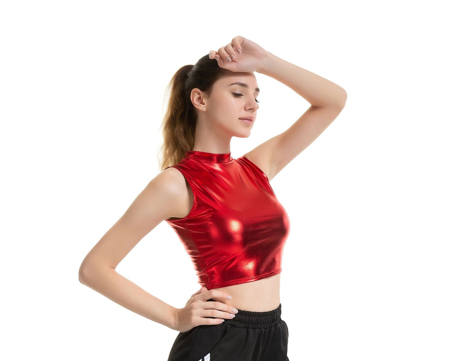 Metaliczne Lata 80 Błyszczący patent na lateks Crop top Skóra PU Strój na bal maskowy Damskie Strój karnawałowy Bal maskowy Impreza Wieczór panieński Parada równości Dla dorosłych Top 2025 - $22.99 –P4