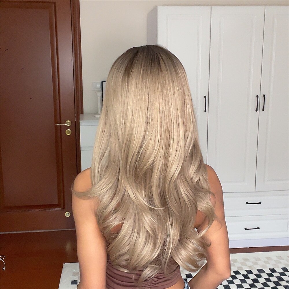 parrucche ondulate lunghe castane ombre capelli con frangia ramato nero biondo onda bianca parrucche attaccatura dei capelli naturale per le donne parrucche barbiecore del 2025 a $37.99 –P4