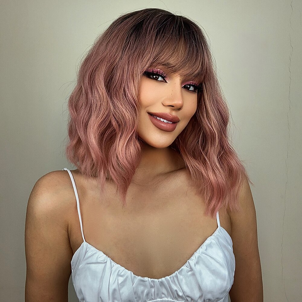 parrucche bob haircube parrucche rosa water wave coaplay con frangetta parrucche bob corte marrone ramato per le donne afroamericane del 2025 a $23.99 –P5