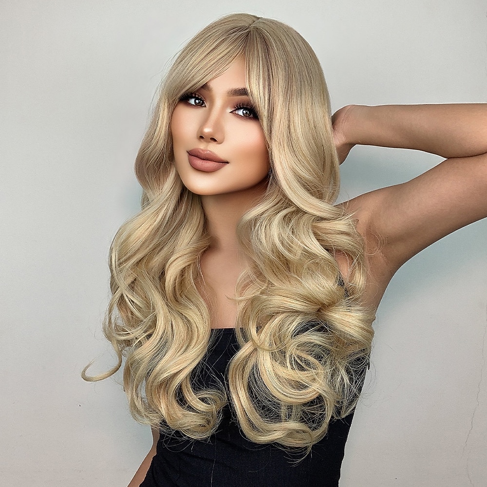 haircube blond włosy ciało faliste syntetyczne peruki z grzywką kasztanowe różowe peruki cosplay dla białych kobiet 2026 - $24.99 –P7