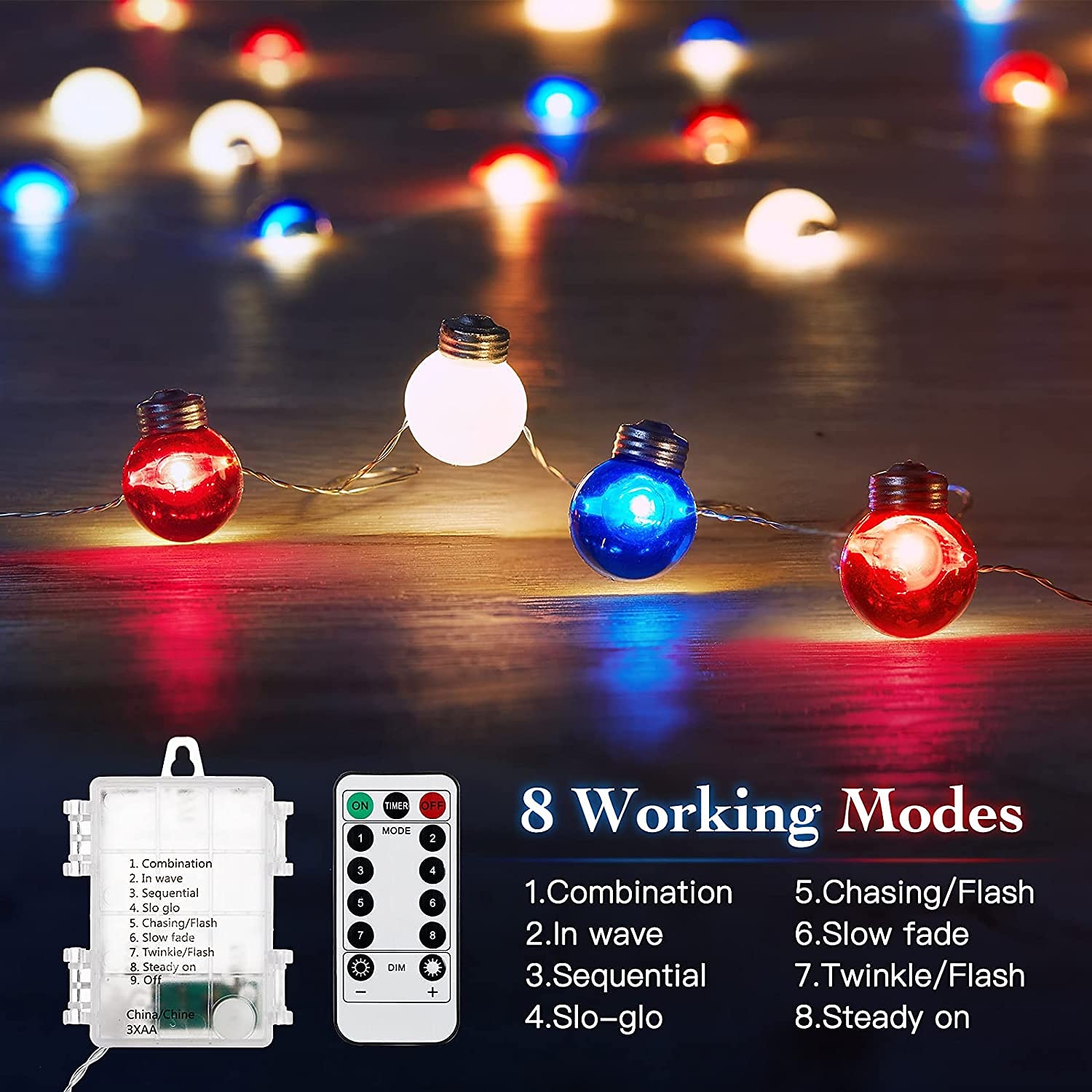 светодиодные гирлянды 4 м / 10 футов 40 светодиодных украшений красный белый синий волшебный свет на батарейках медная проволока патриотические украшения 2026 - $21.71 –P9